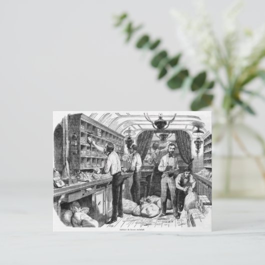 Inneres eines französischen Postwagens Postkarte (Stehend Vorderseite)