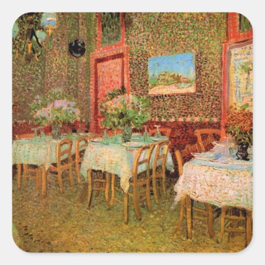 Inneres eines Restaurants von Vincent van Gogh Quadratischer Aufkleber (Vorderseite)