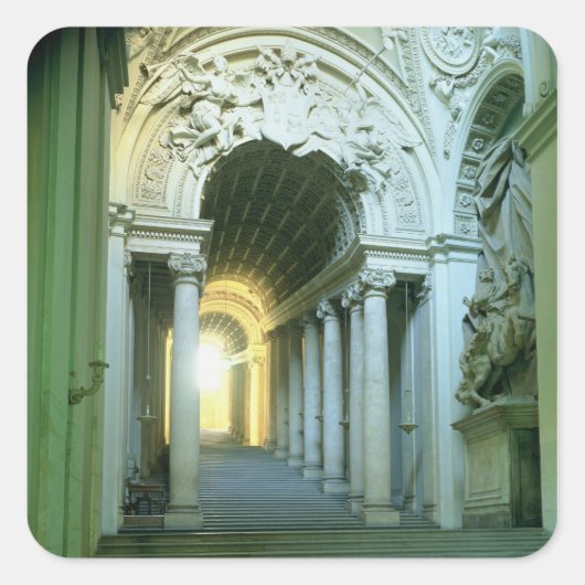 Inneres mit Blick auf die Treppe Quadratischer Aufkleber (Vorderseite)