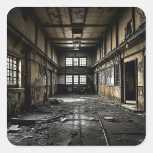 Innerhalb einer Station, die verlassen wurde Quadratischer Aufkleber