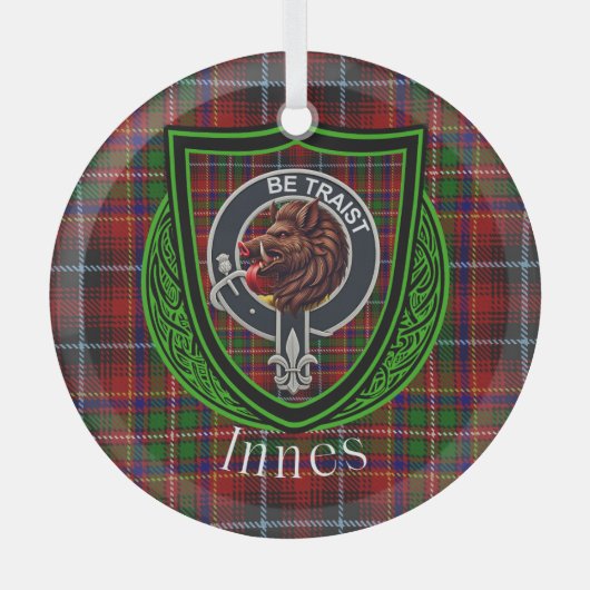 Innes Scottish Clan Tartan & Crest Ornament Aus Glas (Vorderseite)