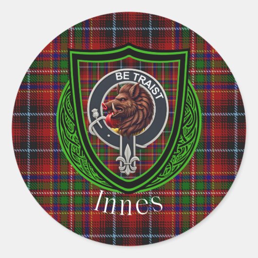 Innes Scottish Clan Tartan & Crest Runder Aufkleber (Vorderseite)