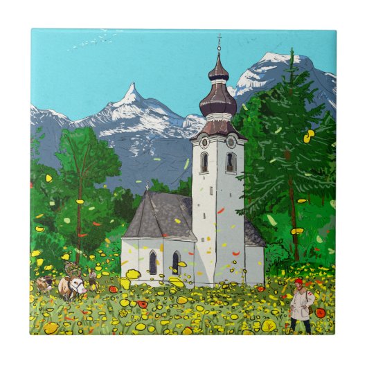 Innsbruck Landschaft Whimsikkunst Fliese (Vorderseite)