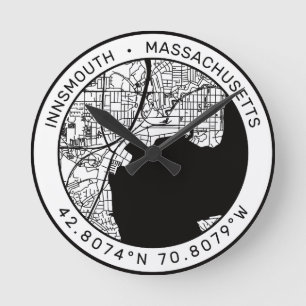 Innsmouth City Map Lovecraft Runde Wanduhr