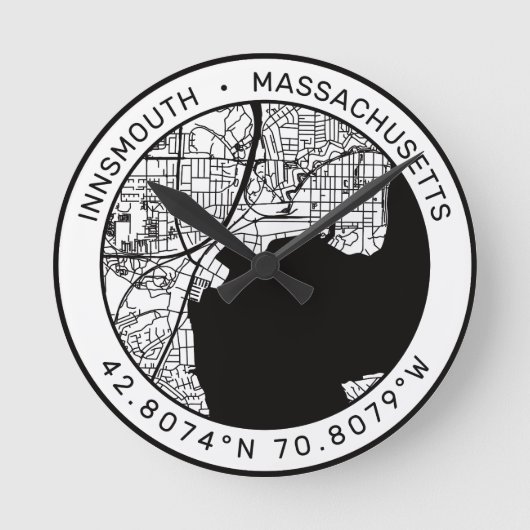 Innsmouth City Map Lovecraft Runde Wanduhr (Vorderseite)