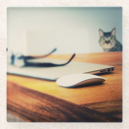 Inquisitive Katze - Untersetzer aus Glas (Vorderseite)