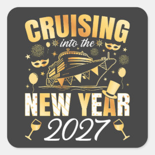 Ins neue Jahr 2027 cruisen Quadratischer Aufkleber