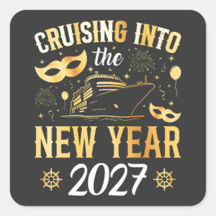Ins neue Jahr 2027 cruisen Quadratischer Aufkleber