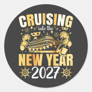 Ins neue Jahr 2027 cruisen Runder Aufkleber