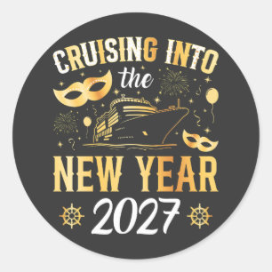 Ins neue Jahr 2027 cruisen Runder Aufkleber