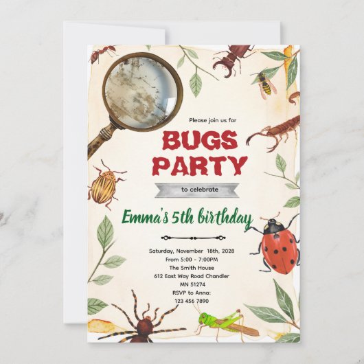 Insect Bugs Birthday party Invitation Einladung (Vorderseite)