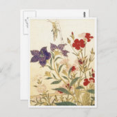 Insekten und Blume von Utamaro Postkarte (Vorne/Hinten)
