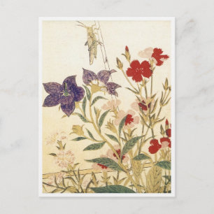 Insekten und Blume von Utamaro Postkarte