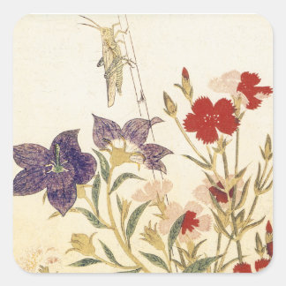 Insekten und Blume von Utamaro Quadratischer Aufkleber