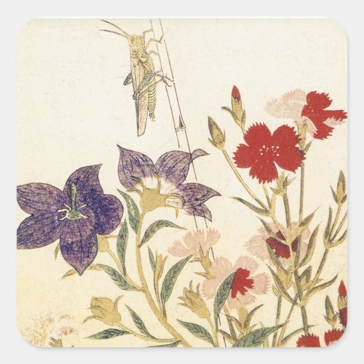 Insekten und Blume von Utamaro Quadratischer Aufkleber (Vorderseite)