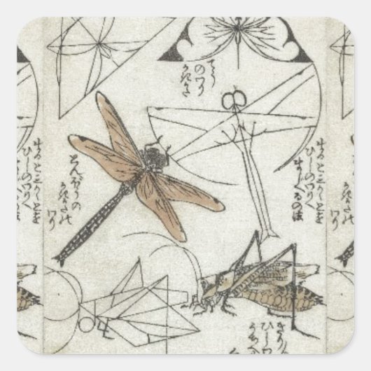 Insekten von Katsushika Hokusai Quadratischer Aufkleber (Vorderseite)