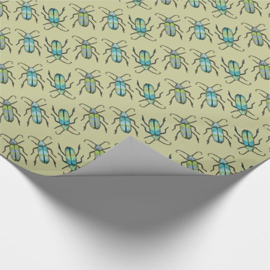 Insektenbug, aqua-blaue gemusterte Verpackung Geschenkpapier (Ecke)