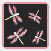 Insektenkunst Rosa Dragonfly Quadratischer Aufkleber (Vorderseite)
