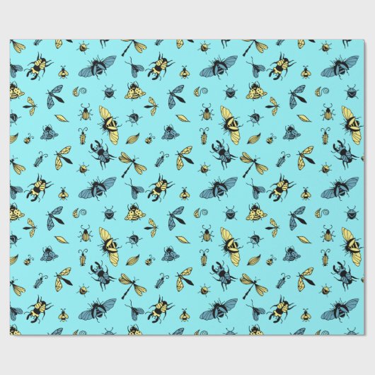 Insektenmuster | Light Blue Geschenkpapier (Flach)