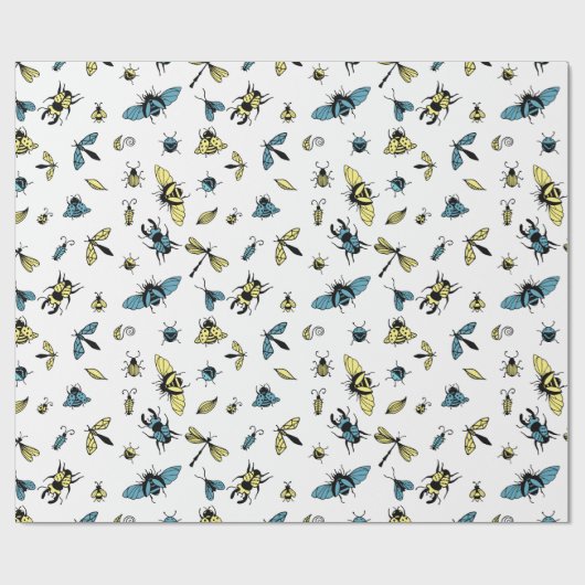 Insektenmuster | weiß geschenkpapier (Flach)