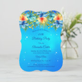 Insel Blauer Hibiskus Tropisches Party Einladung (Stehend Vorderseite)