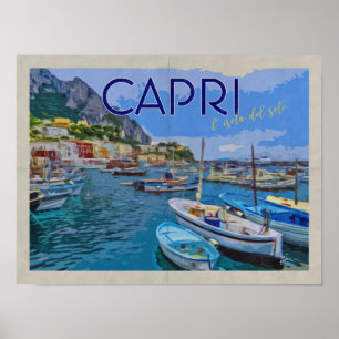 Insel Capri Italien beunruhigter Vintager Reise Poster