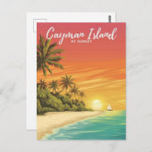 Insel Cayman bei Sunset Wasserfarbe Malerei Postkarte (Vorne/Hinten)