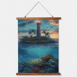 Insel des Lichts und der Tiefe Wandteppich Mit Holzrahmen