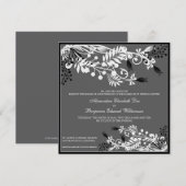 Insel Floral (schwarz) Elegante Hochzeit Einladung (Vorne/Hinten)