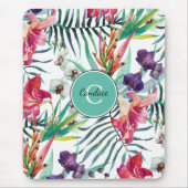 Insel Florales tropisches Muster mit Monogramm Mousepad (Vorne)