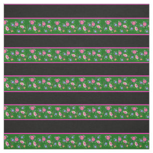 Insel grün/schwarz, rosa Button Streifen, Folklore Stoff