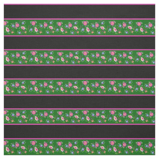 Insel grün/schwarz, rosa Button Streifen, Folklore Stoff (Muster)