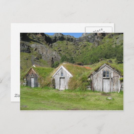 Insel Häuser mit Grasdach Postkarte (Vorne/Hinten)