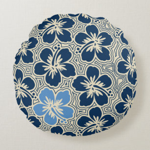Insel Hibiskus Hawaiian Pinstrick Reversible Rundes Kissen