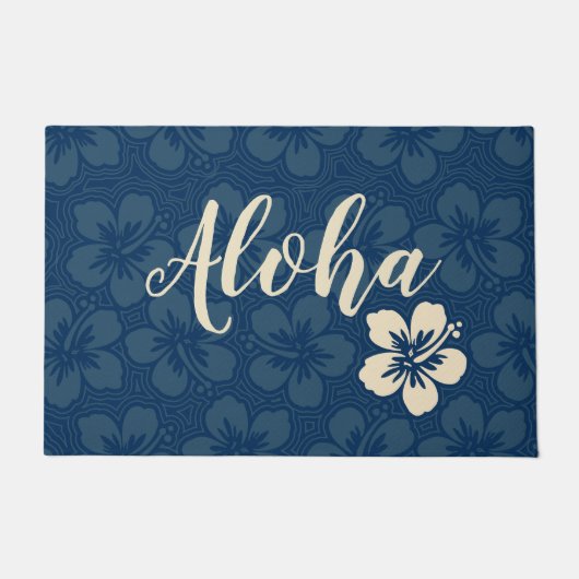 Insel-Hibiskus-hawaiisches Pinstriped Blumen Aloha Fußmatte (Vorderseite)