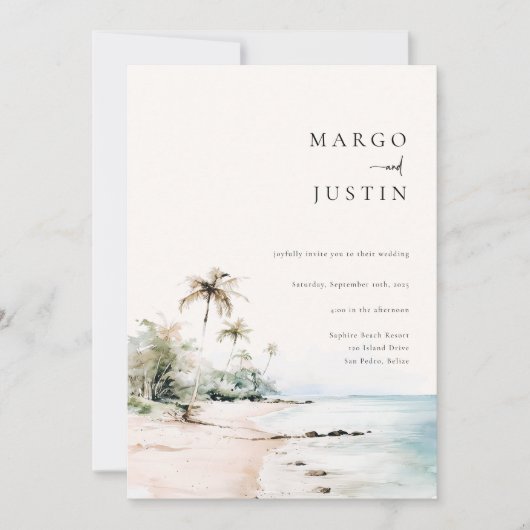 Insel Hochzeit in Urlaubsort Einladung (Vorderseite)