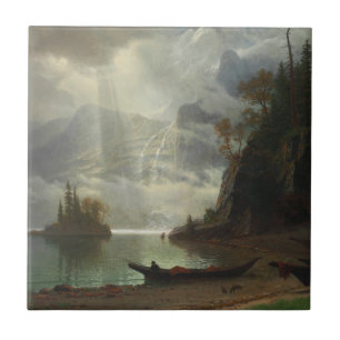 Insel im See (Öl auf Leinwand) Fliese