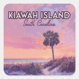 Insel Kiawah South Carolina Beach Palm Tree Quadratischer Aufkleber