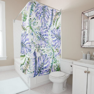 Insel Lila Lilac Tropical Palm Blätter Sommer Duschvorhang