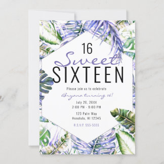 Insel Lila Lilac Tropical Palm Blätter Süß 16 Einladung