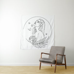 Insel Muse - Tropical Feminical Line Art Wandteppich