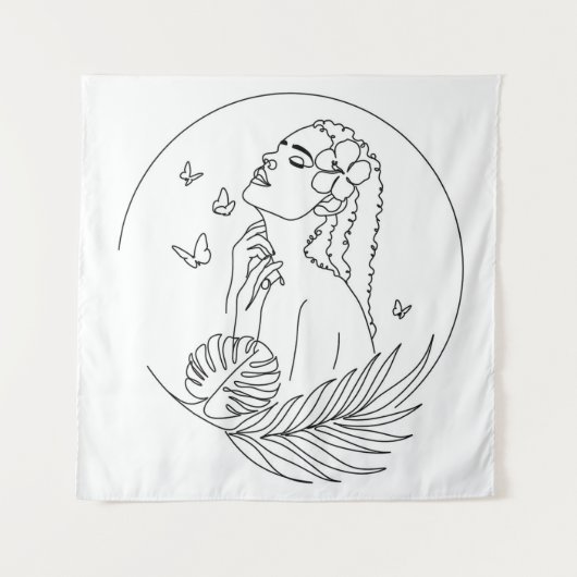 Insel Muse - Tropical Feminical Line Art Wandteppich (Vorderseite)