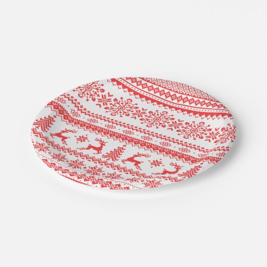 Insel-Mustermonogramm der Weihnachtsstrickjacke Pappteller (Schrägansicht)