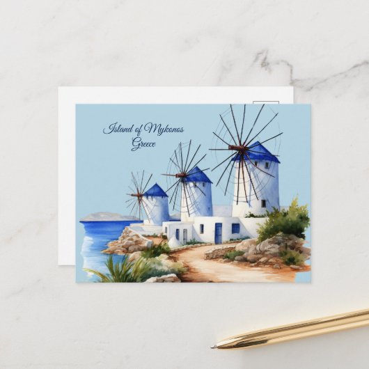 Insel Mykonos, Griechenland Postkarte (Vorderseite/Rückseite Beispiel)