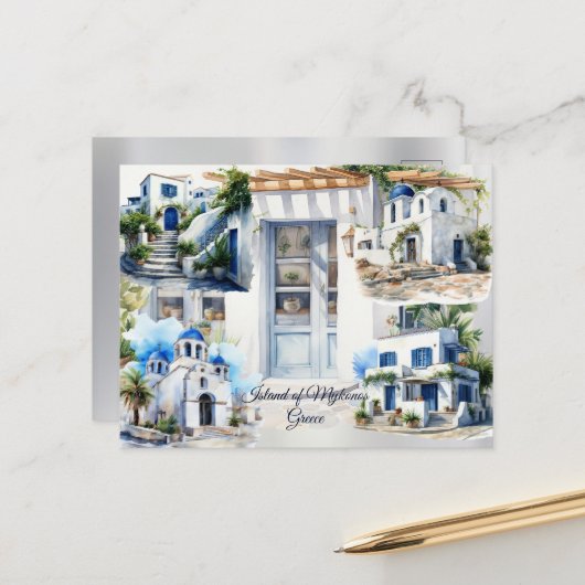 Insel Mykonos, Griechenland Postkarte (Vorderseite/Rückseite Beispiel)