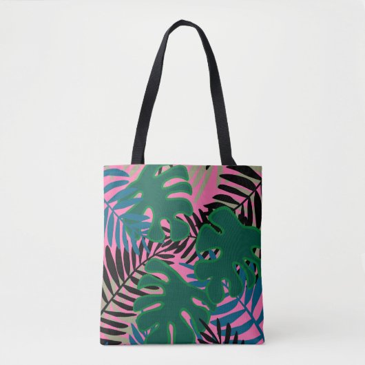 Insel Palm Green Pink Schwarze Tasche große Tasche (Vorderseite)