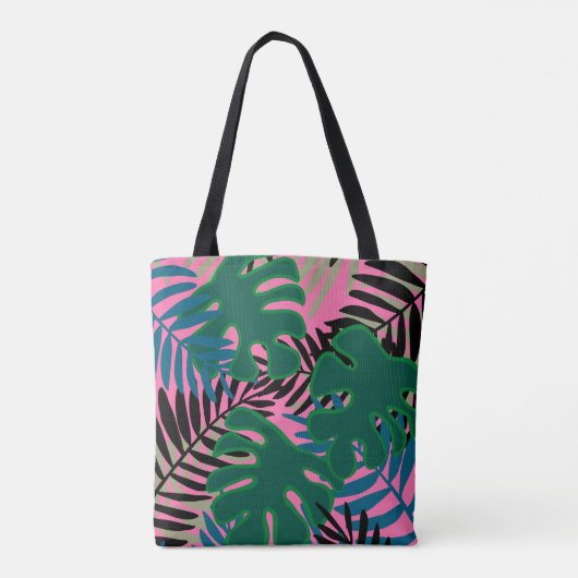 Insel Palm Green Pink Schwarze Tasche große Tasche (Rückseite)