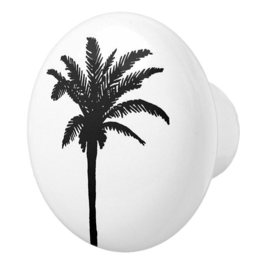 Insel-Palme-Silhouette in Schwarzweiss Keramikknauf (Rechts)