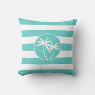 Insel Palms Beach Leben auf Aqua Stripes Muster Kissen