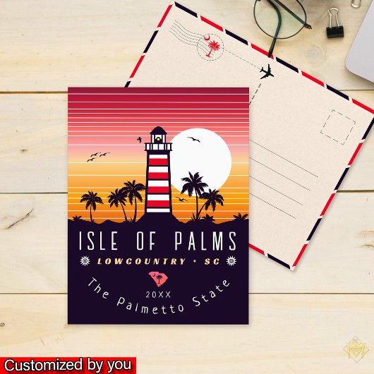 Insel Palms Leuchtturm SC Retro Sunset Souvenirs Postkarte